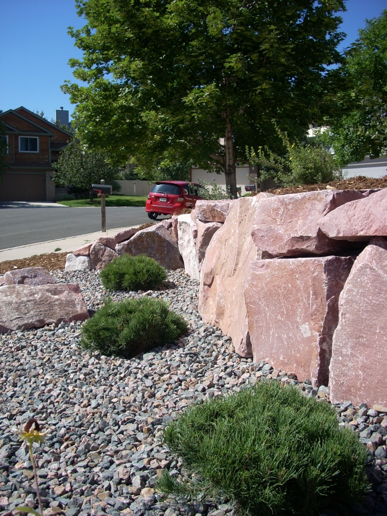 Rock Retaining Wall with Xeriscaping