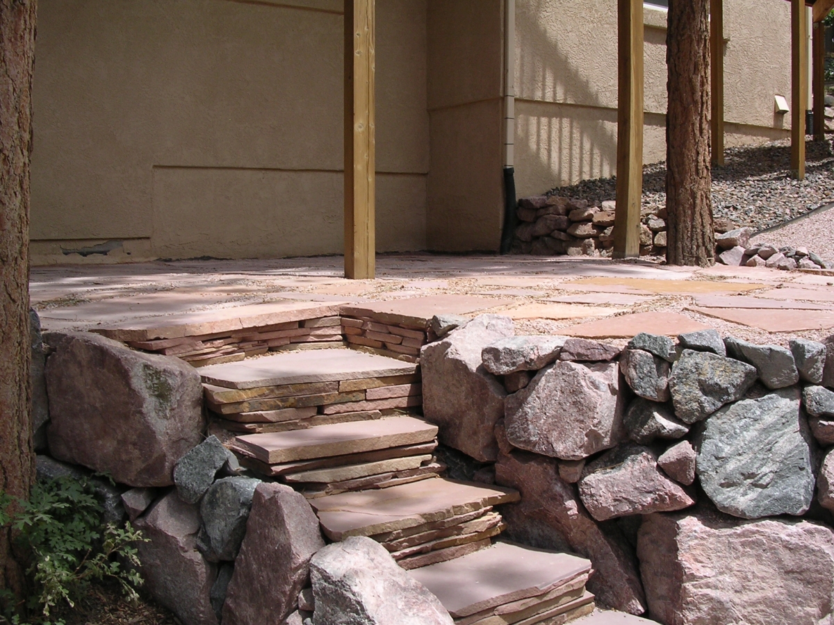 Red Flagstone to Flagstone Patio with Retaining Wall